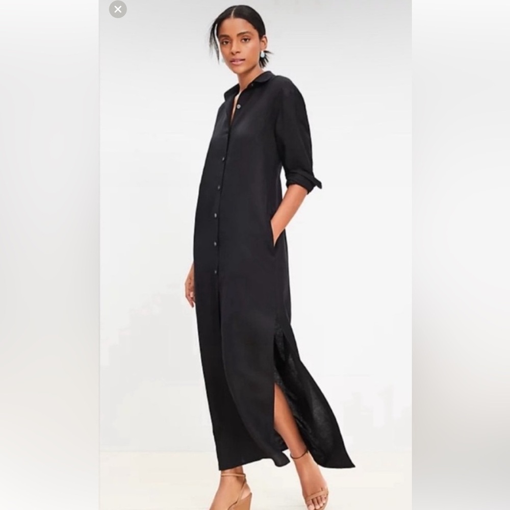 LOFT Black Maxi Shirt Dress